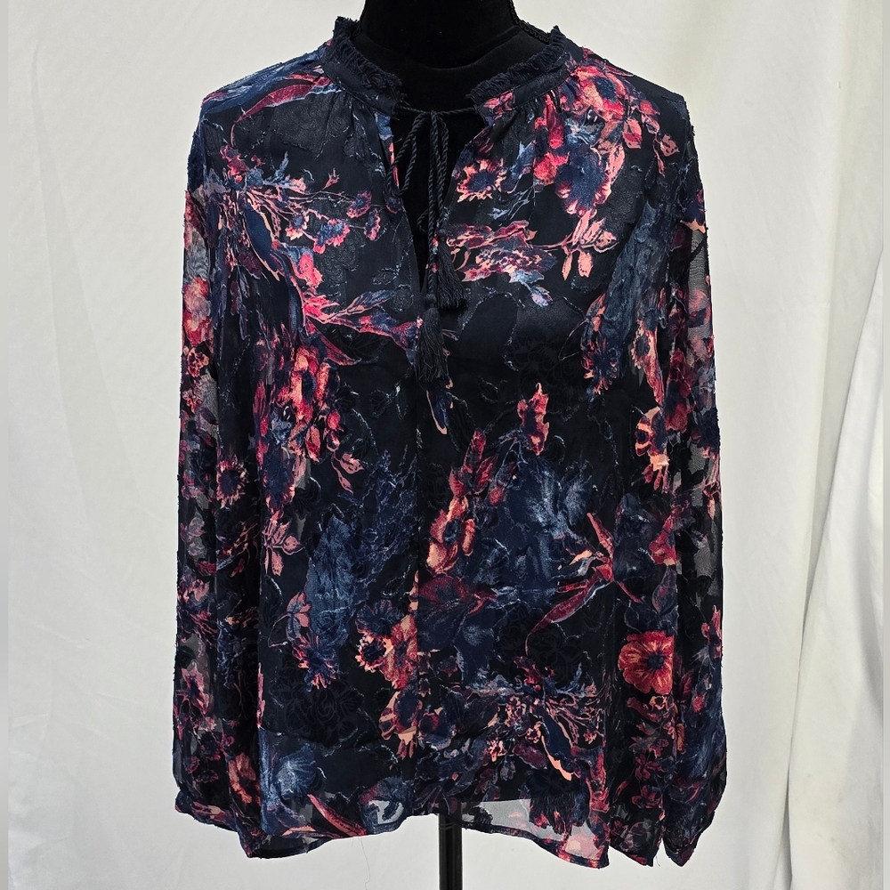 Lucky Brand women‎ XL sheer burnout bell long sleeve blouse, whimsical fairy